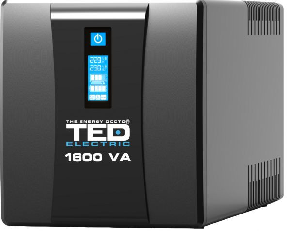 ups 1600va 900w cu stabilizator si management, 4x schuko, ecran lcd si 2x acumulator 12v 9ah, ted electric TED004642 - imagine 5